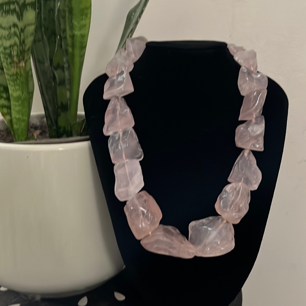 Lucas Lameth Sterling Silver Rose Quartz Chunky Necklace
